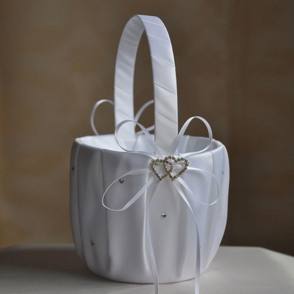 Double Bow Flower Girl Bridal Gift Flower Basket Party Decor Wedding Supplies Ring Pillow Basket