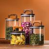 1 Stück Glas Vorratsgläser mit Holzdeckel Kaffeebohnen Süßigkeiten Tee Getreide Glasbehälter Zuhause Snacks Küchenaufbewahrungsbehälter