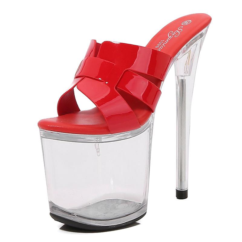 Women's Platform Sandals 20cm Patent Leather Sandals Extra High Heels Stiletto Sexy Transparent Waterproof Slippers LFD-1986-A33