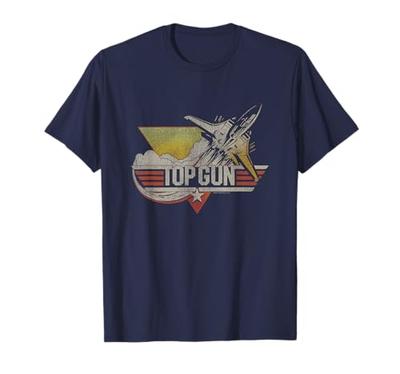 Top Gun Iconic Flying Jet Distressed Retro Big Chest Logo T-Shirt