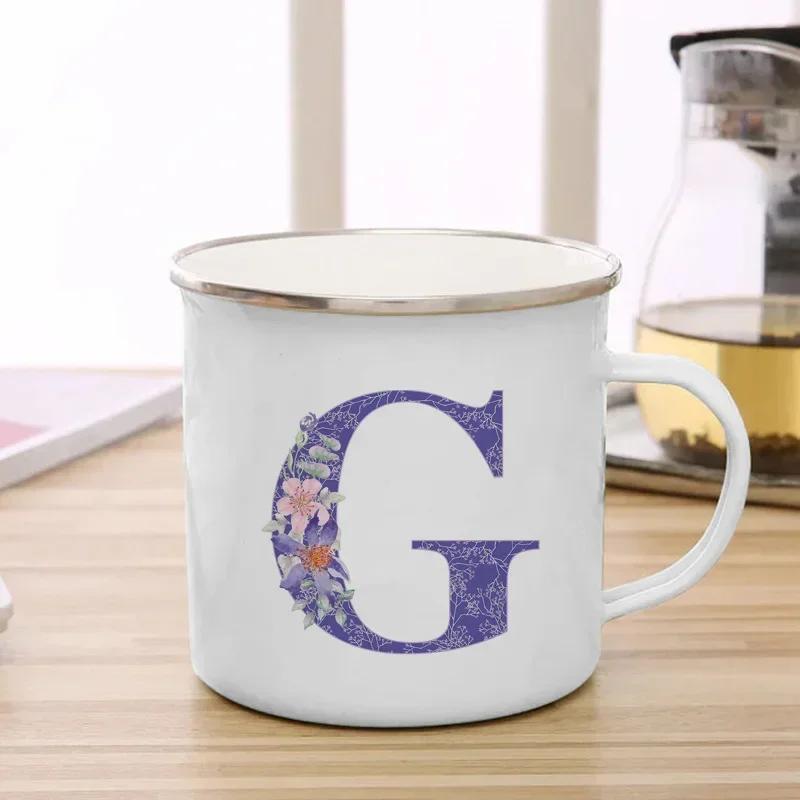 Drinks Water Milk Cups 26 Initials Letter Purple Flower Print Enamel Mug Coffee Cup Thermal Coffee Cup To Carry Cupshe Drinkware