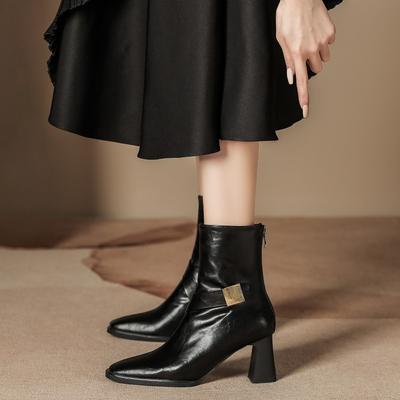 H9537-2 Short Boots Women's New Autumn and Winter Martin Boots Thick Heel Rear Zipper Thin Fashion Single Boots