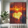 Sunset Heart Shower Curtain Set - Beach Scene, 12 Hooks, Water-Resistant Polyester, Modern Bathroom Decor