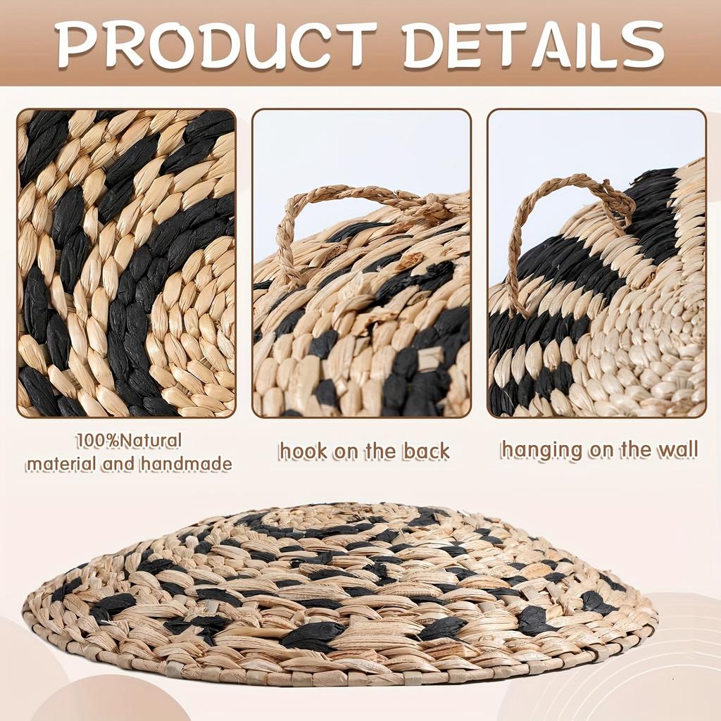 7pcs Bohemian Style Wall Basket Decoration Hanging Handcrafted Woven Sea Grass Basket Wall Decoration Round Bohemian Basket Wall