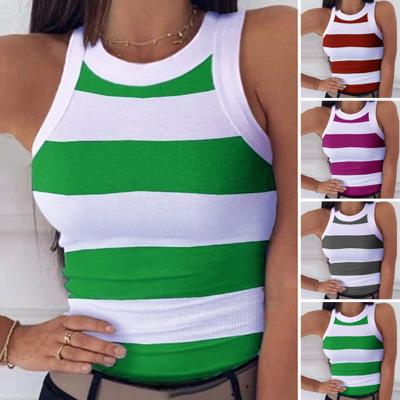 Damenweste O-Ausschnitt Ärmellos Slim Fit Weste Gestreifter Druck Tanktops Hochelastisch Sexy Digital