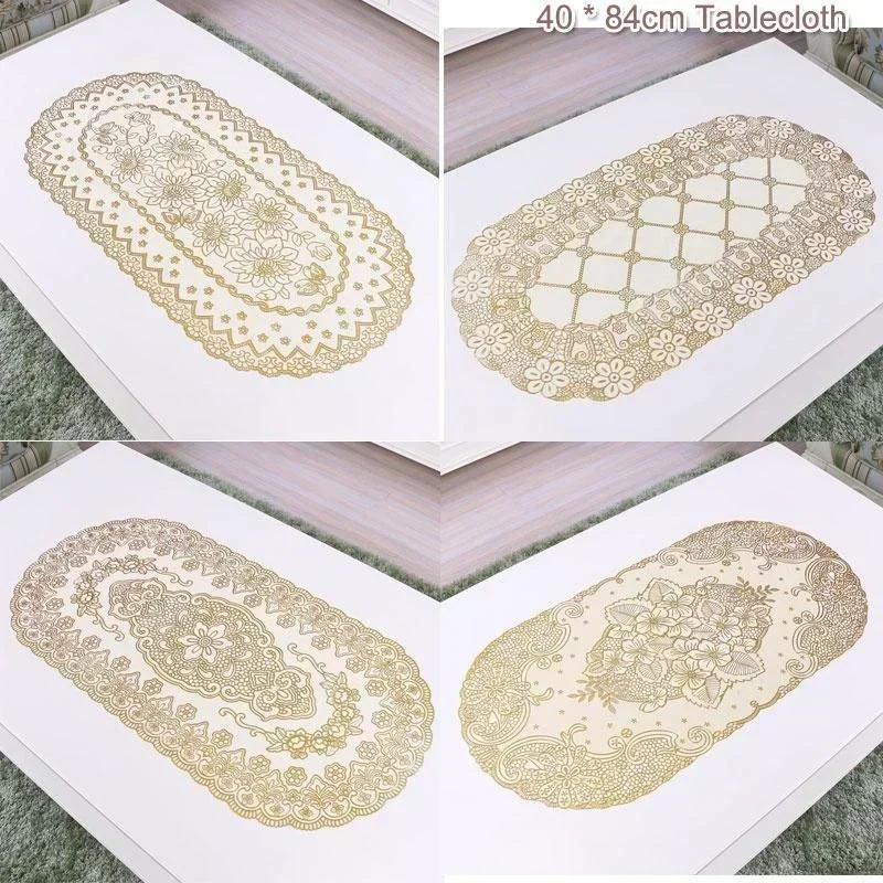 Household Fashion Creative Table Decor Vintage Lace Embroidered Oval Tablecloth Party Tea Table Mats Waterproof PVC Table Cloth
