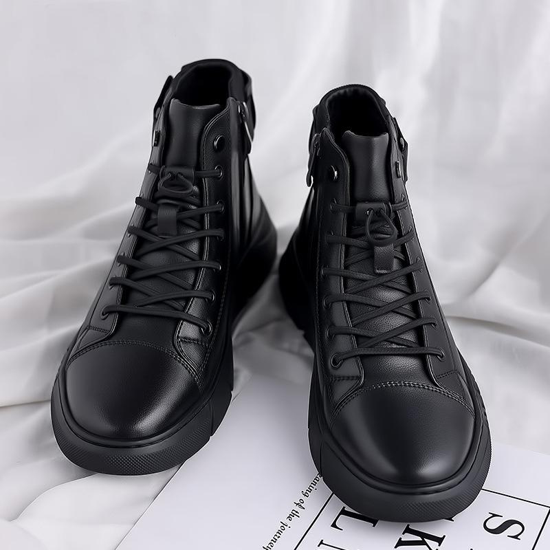 Men's Shoes 2025 Autumn Leather Non-slip Velvet High-top Casual Cotton Leather Shoes Men's Leather Martin Boots Men's Short Boots