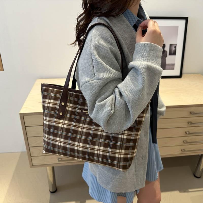 Neue Schulstil Schulter Damenhandtasche Personalisierte Lässige Kariert Bedruckte Tragetasche Trendige Einfache Handtasche