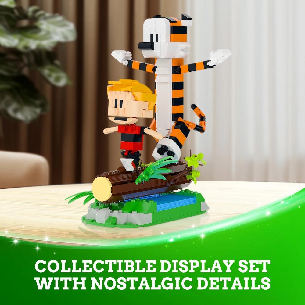 Little Boy & Tiger Adventure Building Set, Classic Cartoon Wooden Bridge Figure Toys, Creative Gift for Kid Boy 8-14, 496 Pcs