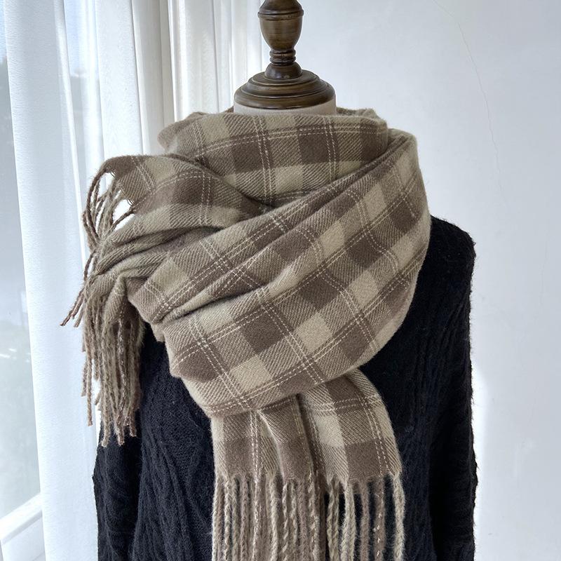 Plaid Scarf Women's Autumn and Winter New Warm Fringed Shawl Scarf Warm Windproof Neck Scarf Casual Outdoor