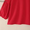 ZANZEA Women Summer Round Neck Loose 3/4 Sleeve Plain Blouse