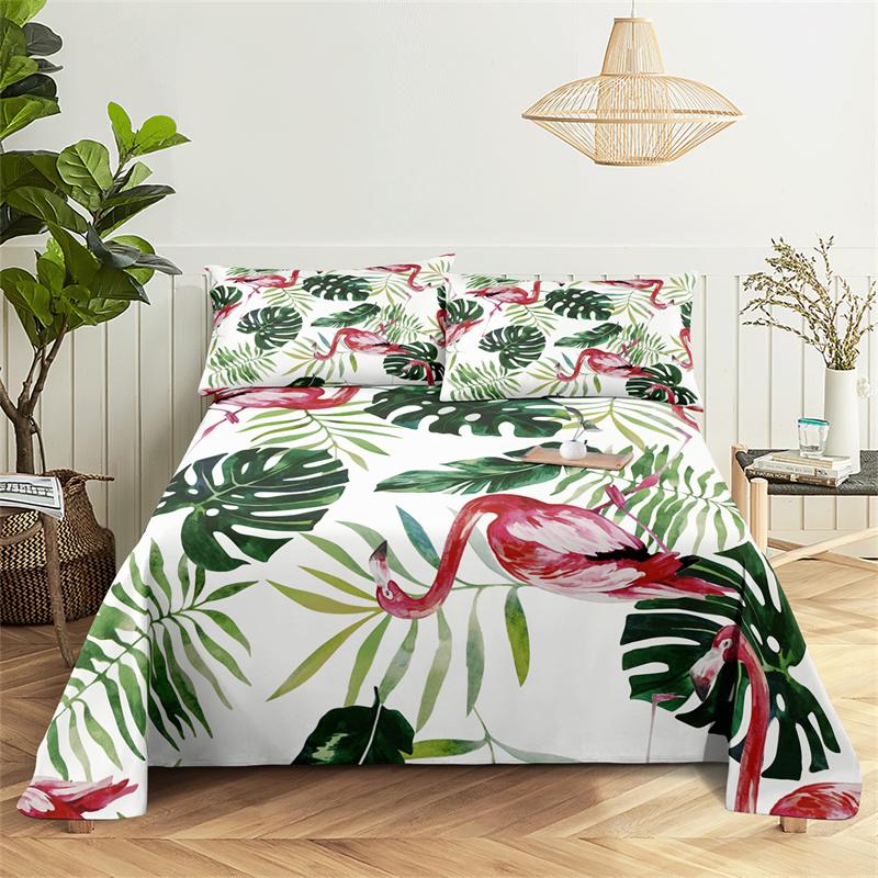 Bedding Sets Tropical Plants Bed Sheet Fashion Design Queen Size Flat Sheet Boys Girls Bed Sheet Set Bed Sheets and Pillowcases