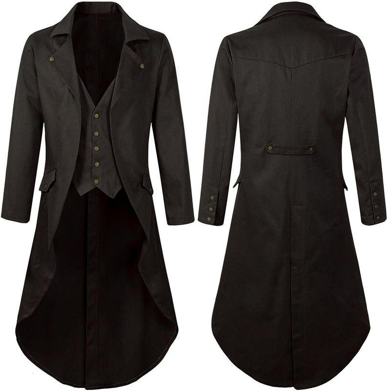 Men s Gothic Tail Coat Black Steampunk Vtg Victorian Era Coat Brown XL