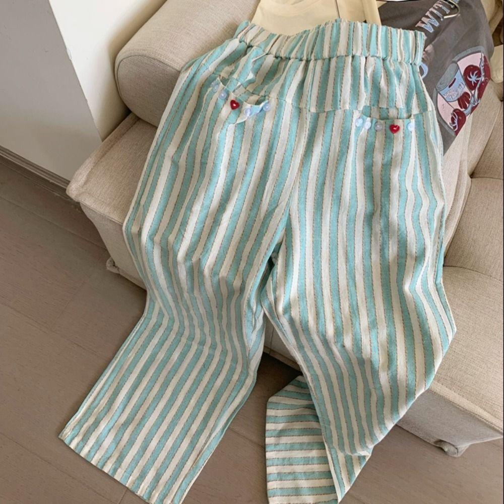 High Waist Wide Leg Pants Chic Straight Leg Pants Fashion Casual Stripe Long Pants  Girls