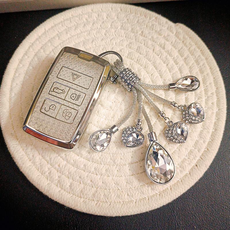 

White Diamond TPU for Land Rover Range Rover SPORT Evoque Discovery Discovery 5 Remote Car Key Case Cover Fob Holder Keychain