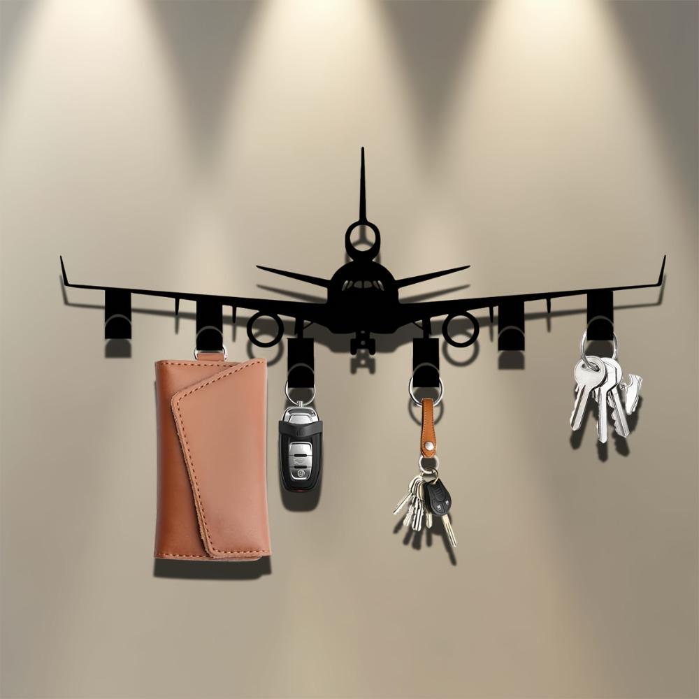 Metall Flugzeug Schlüsselanhänger Wandmontierter Schmuckhaken Schwarzer Schlüsselorganisator Eingangsbereich Büro Haustür Aufbewahrung Dekor Geschenk