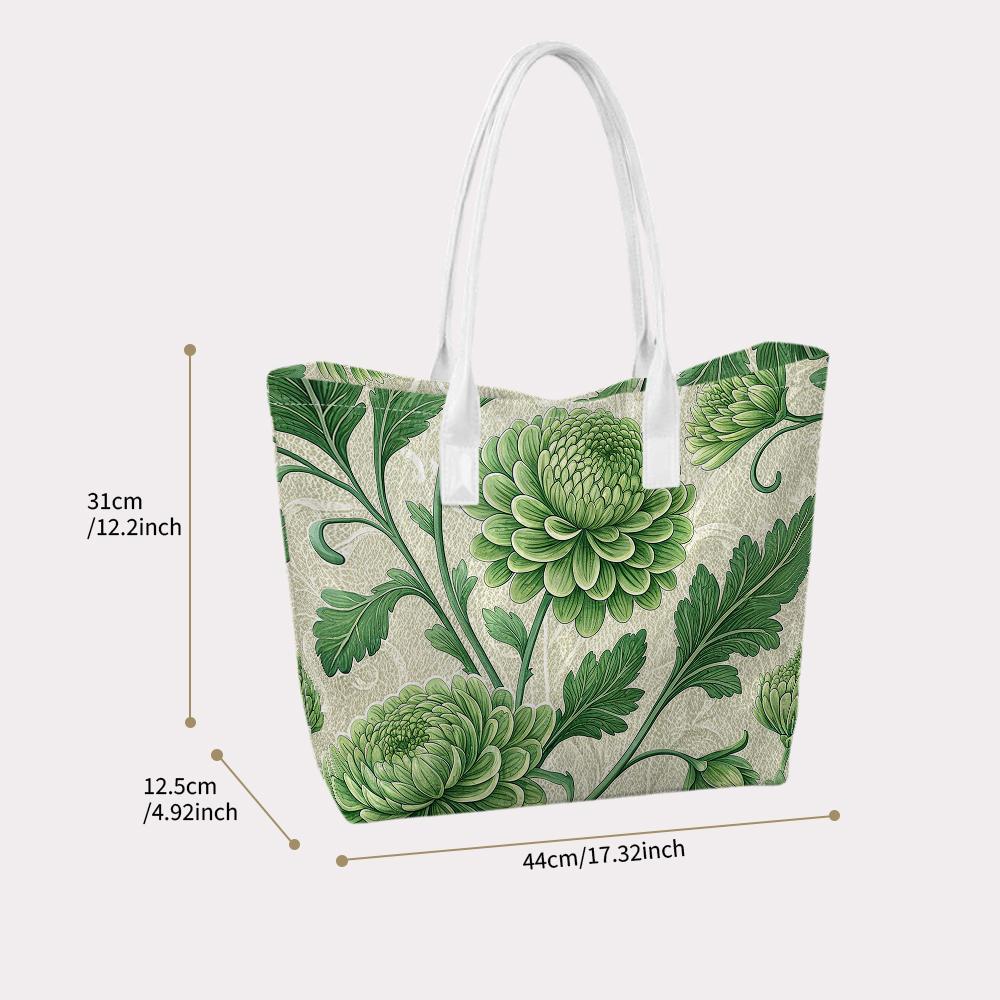 Green Floral Print Fashion Casual Tote Bag Daily Ladies Large Capacity Portable Shoulder Bag
