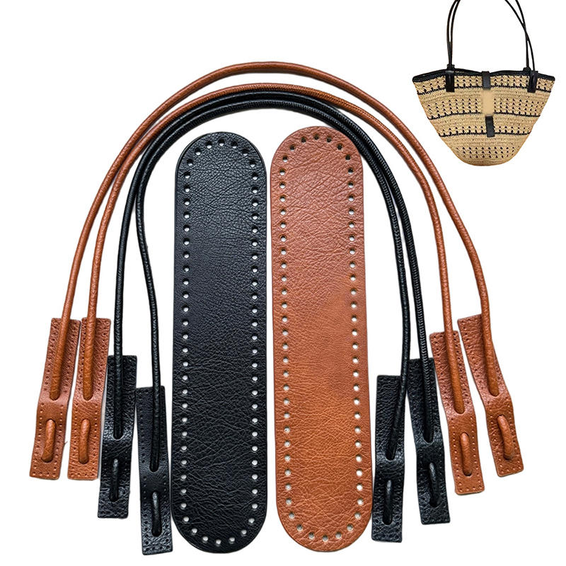 Creative Leather Handbag Strap with Wristlet Handle DIY Knitting Crochet Round Rope Bag Base Vintage Handbag Accessories