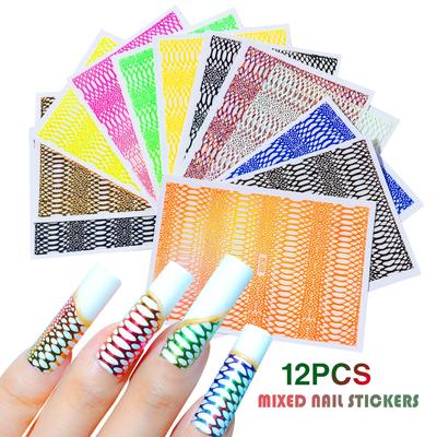 12Pcs Snake Skin Design Nail Stickers Decals 3D Laser Holographic Adhesive Nail Decorations