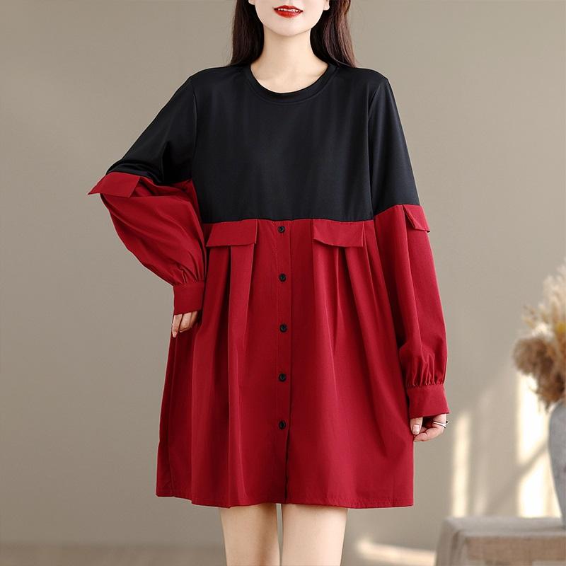 Long sleeve plus size vintage new in dresses for women casual loose Mini short spring autumn dress