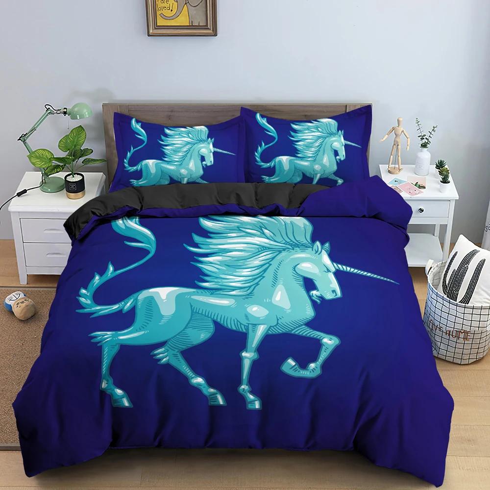 Unicorn Duvet Cover King Queen Cartoon Animal Bedding Set Kids Teens Adults Lovely White Magical Creatures Polyester Quilt Cover