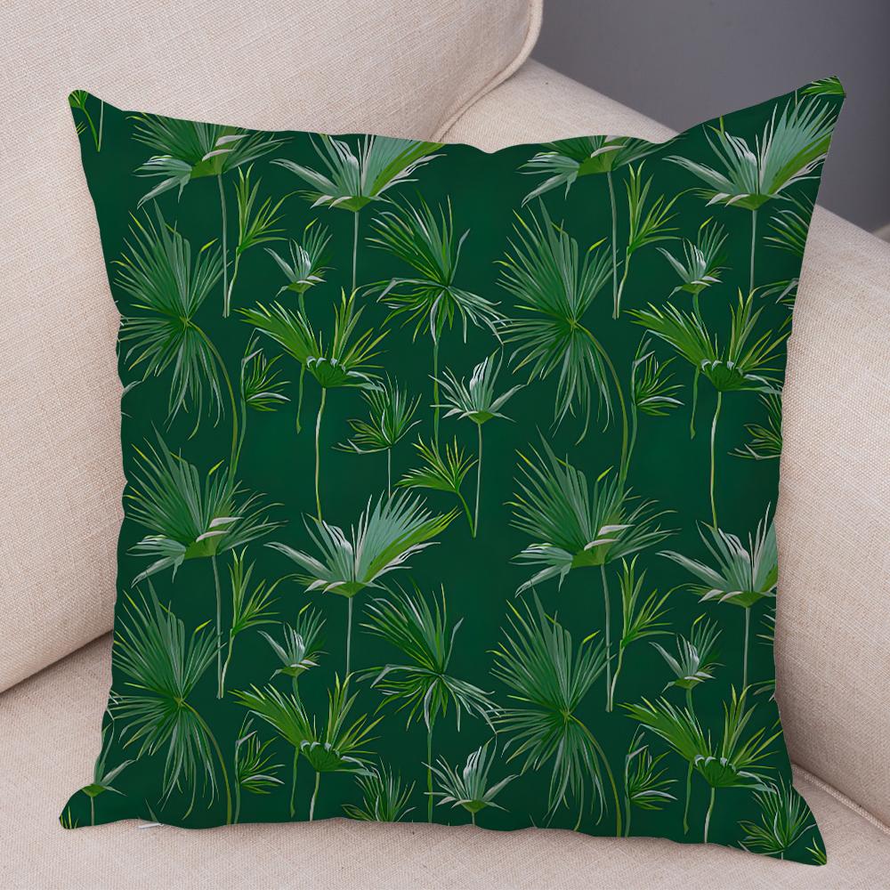 Tropical Floral Cushion Cover Pink Hibiscus Flower Leaf Print Soft Fabric Living Room Sofa Home Decor Pillow Case