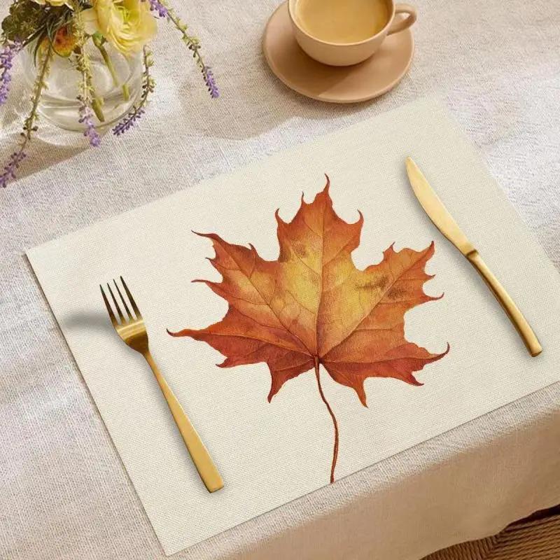 1PC Fall Pumpkin Placemats for Dining Table Autumn Thanksgiving Seasonal Holiday Decoration Rustic Washable Table Mats