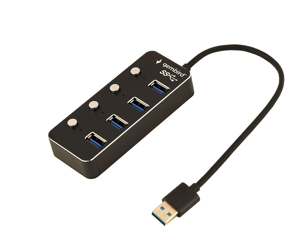 HUB USB black 4xUSB3.1 switches on/off