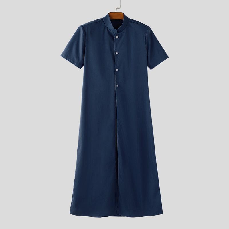 

INCERUN Мужские повседневные туники с воротником-стойкой и короткими рукавами с разрезами 2XL тёмно-синий