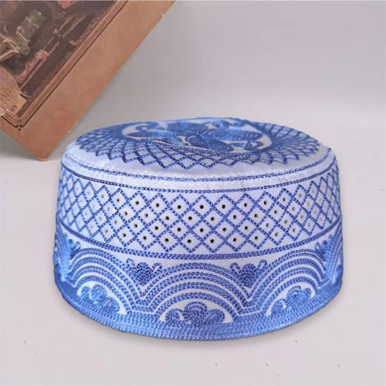 Men Cap Ethnic Vintage Flat Top Round Embroidery Decorative Breathable Turkish Jewish Holiday Wear Cap Headwear