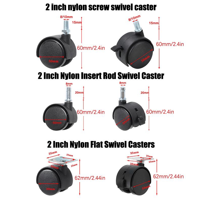 1Pair 2Inch Universal Wheel Swivel Caster Roller Wheel Furniture Office Chair Caster With Brake