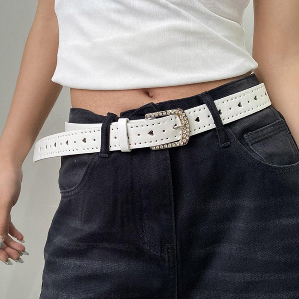 Love Heart Y2K Wide Belt Jeans Decor PU Leather Waistbands Retro Rhinestone Waist Belt  Ladies