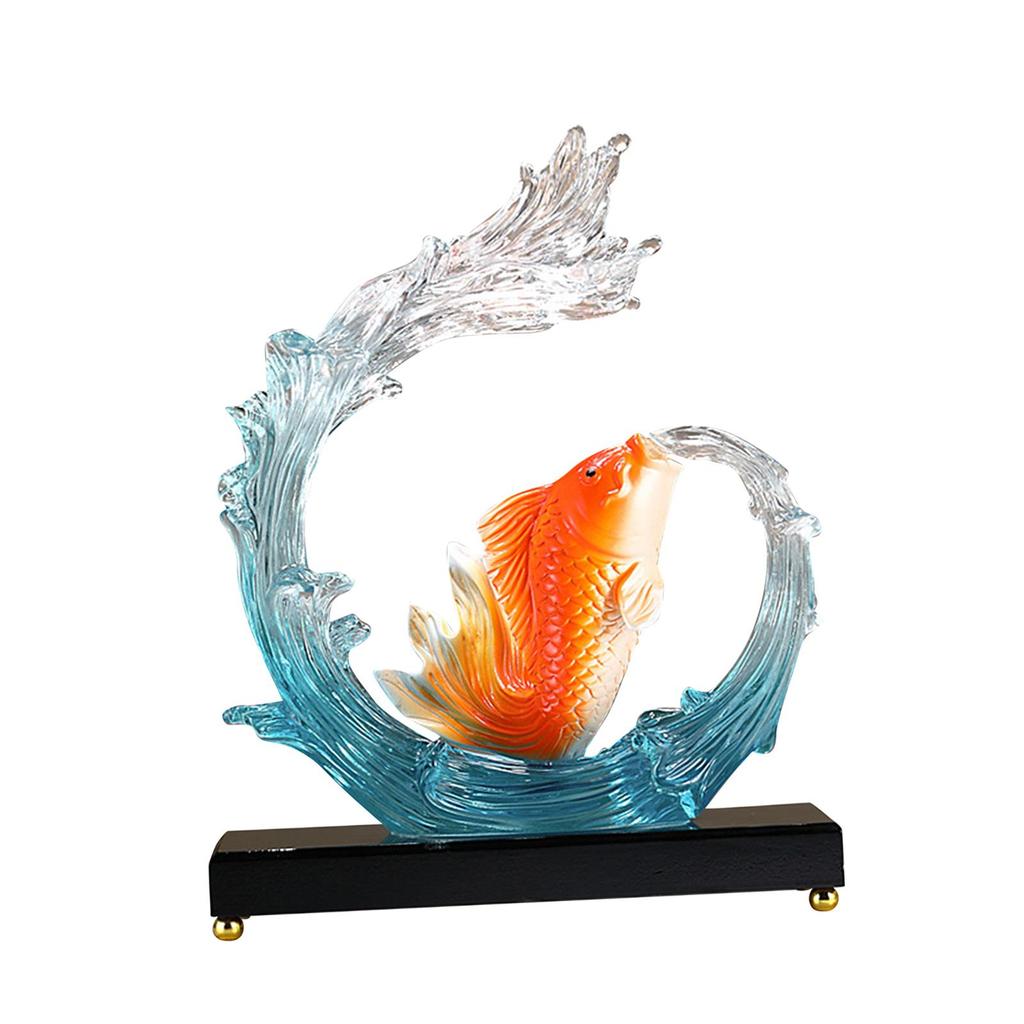 Carp Sculpture with Wave Tabletop Decor Wear Resistant Resin Carp Ornament for Cabinet Living Room Shop Collection Office