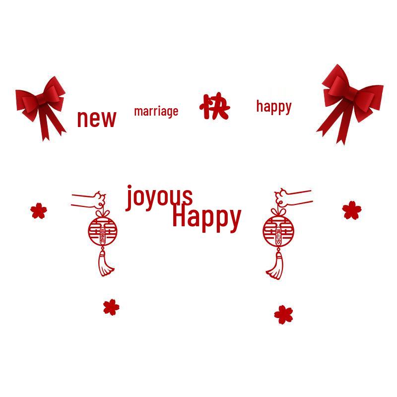 Wedding Decoration Set: Double Happiness Stickers for Living Room, Bedroom, and Wardrobe