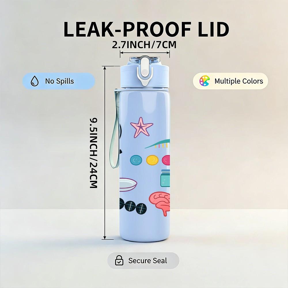 1PC Lab Tools Science Element Print 750ml Color Plastic Sports Water Bottle Leakproof Flip Straw Lid Suitable for Sports Office Home Use