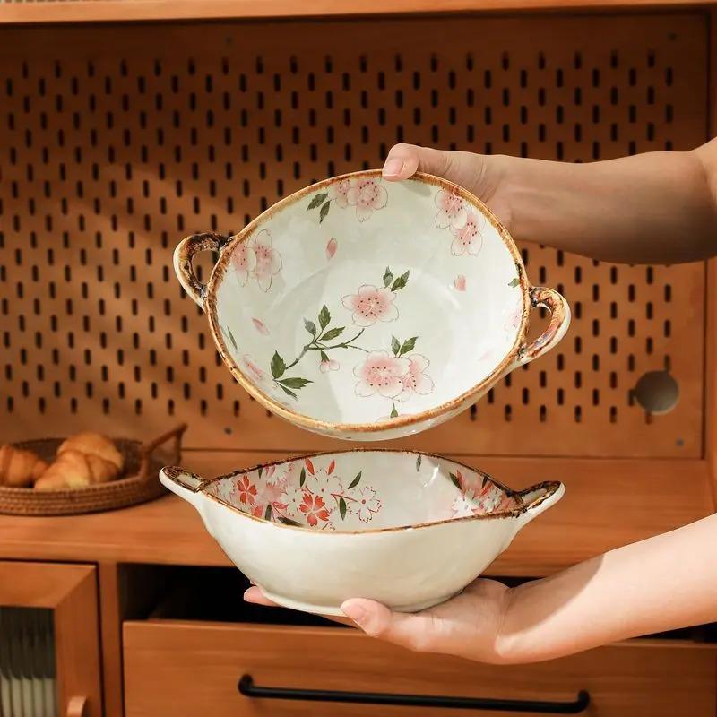Double Ear Soup Bowl Japanese Style Bowl Household Retro High-value Internet Celebrity Eating Noodles Bowl Ramen