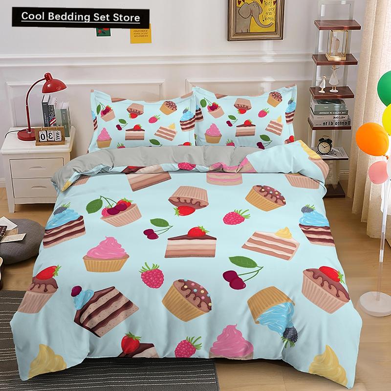 Coffee Cake King Queen Duvet Cover Lovely Afternoon Tea Drawing Bedding Set For Adult Western Drink 2/3Pcs Polyester Quilt Cover