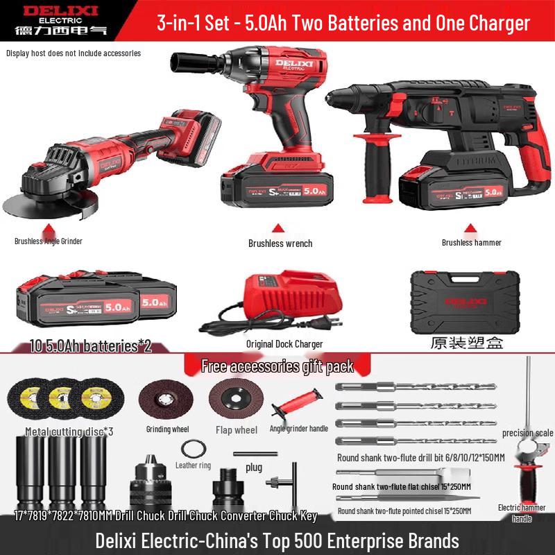 DELIXI Cordless Brushless Rotary Hammer Drill CN plug (adapter included)