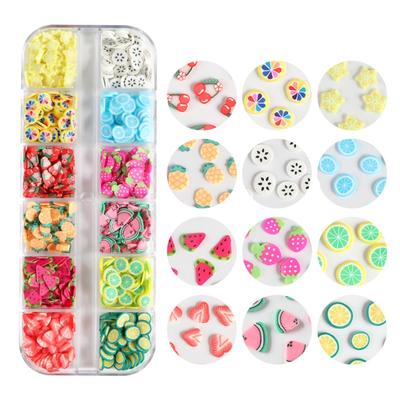 12 Grids/Box Fruit Soft Clay Beads Fruit Nail Art Supply Slime 3D Polymer Slices UV Epoxy Resin Mold Filler Decorations