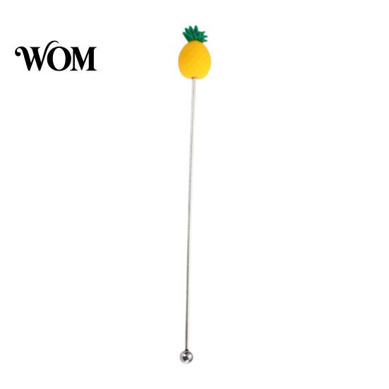 Cartoon Fruit Stirrer Cocktail Stir Stick, Stainless Steel Mixing with Durian Pineapple Strawberry Smooth Stick Watermelon Rubber Top Decor, Drink for
