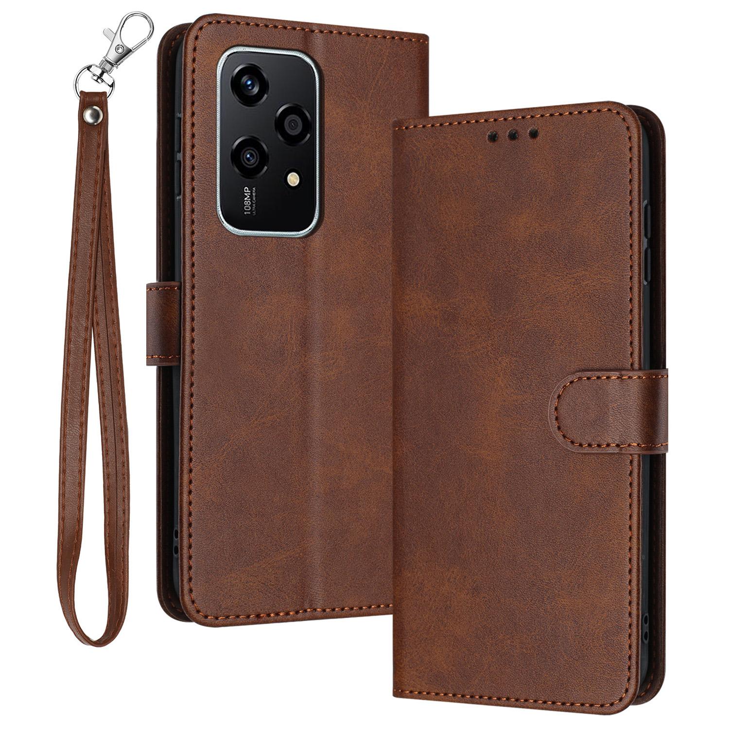 

For Honor 200 Lite Case Leather Calf Texture Phone Cover with Purse Card Holders Brown