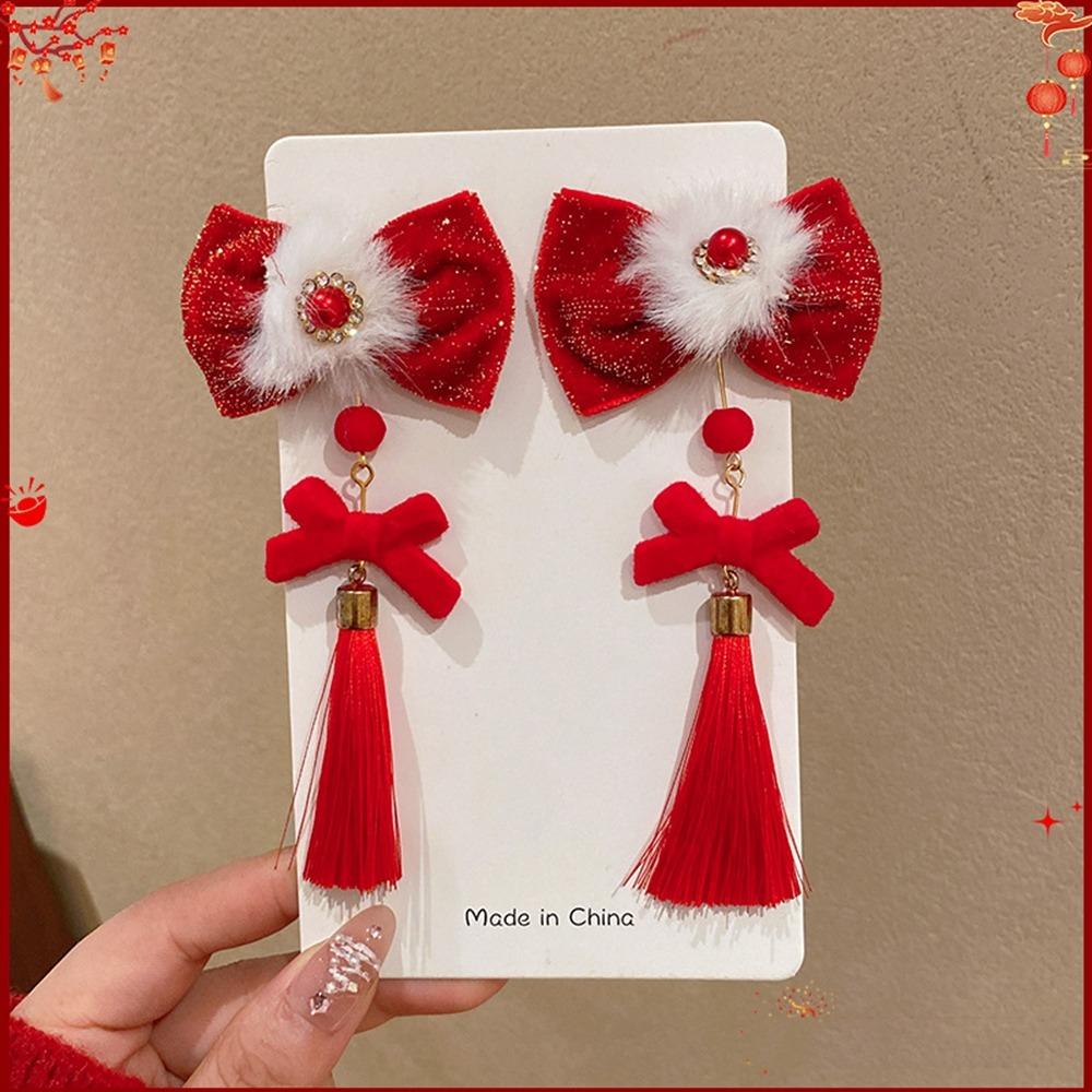 Plush Children Red Bow Hairpin Cat Ears Hanfu Hair Sticks All-match Ancient Style Hairpin  Girls