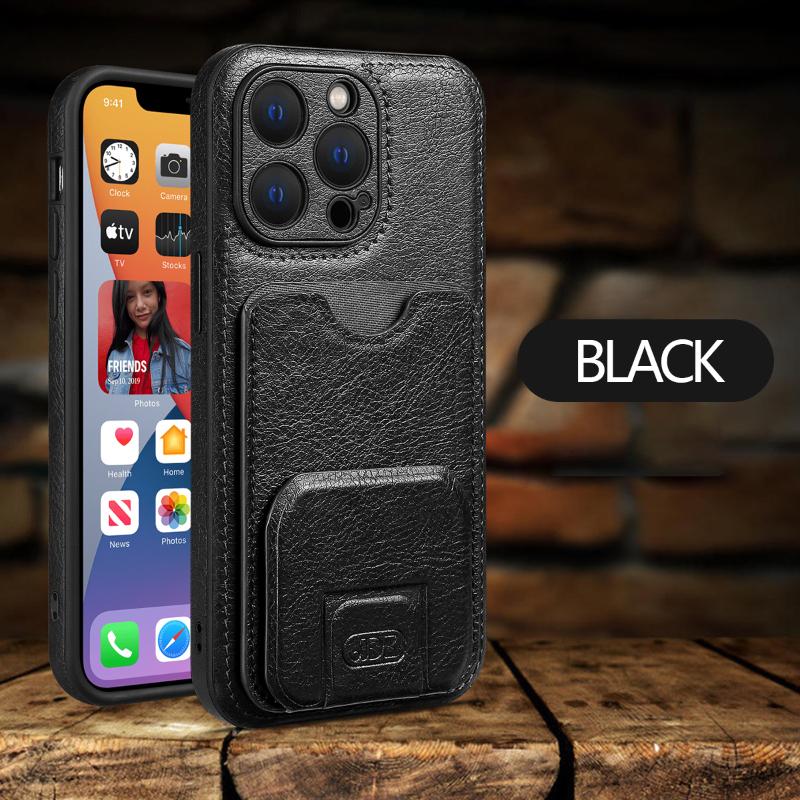 Luxury Solid Color Leather Wallet Card Slot Holder Phone Case For iPhone 16 Pro Max 14 11 12 13 15 Pro Max Shockproof Back Cover