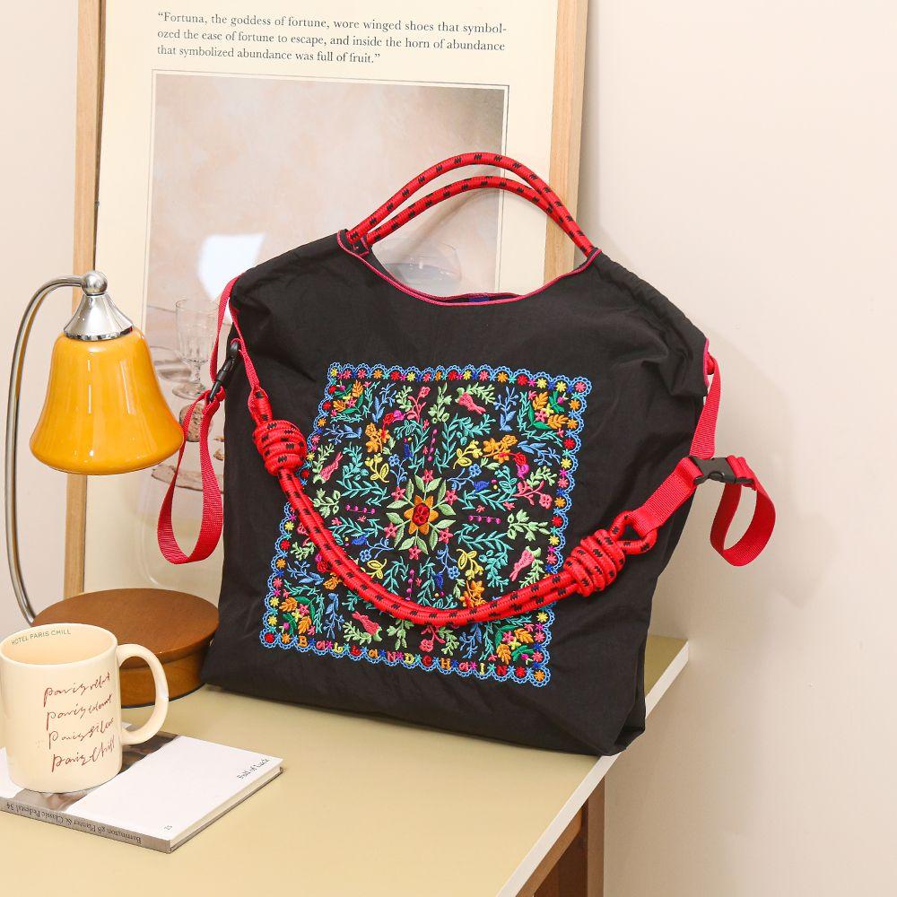 Japanese-Style Spring/Summer Embroidered Eco Shopping Bag for Women - Large Capacity Shoulder/Handheld/Crossbody Tote