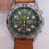 Used SEIKO Chronograph Green Dial Men's Watch Good Condition New Leather Strap