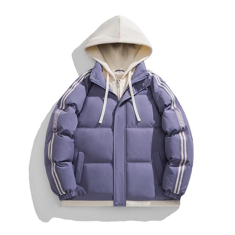 Couple Three Bars Fake Two Pieces Hooded Cotton Clothes Men's Hooded Cotton Clothes Dopamine Knitted Hooded Cotton Clothes Trendy Cotton Clothes