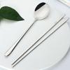 18/8 Korean Stainless Steel Food Chopsticks Spoon Set Long Handle Flat Non-Slip Chopsticks Dessert Spoon Dinnerware Set With Box