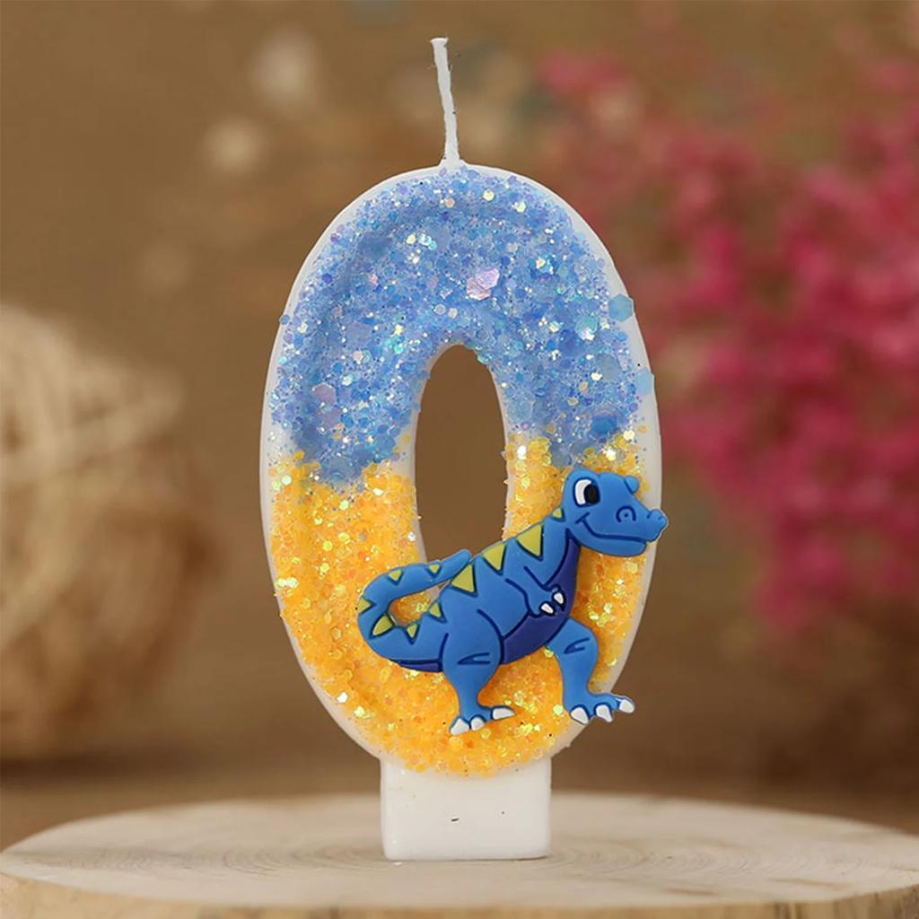 Birthday Number Candles 0-9 Blue Dinosaur Cake Number Candle Decorative Kids Party Candle for Anniversary Party Wedding