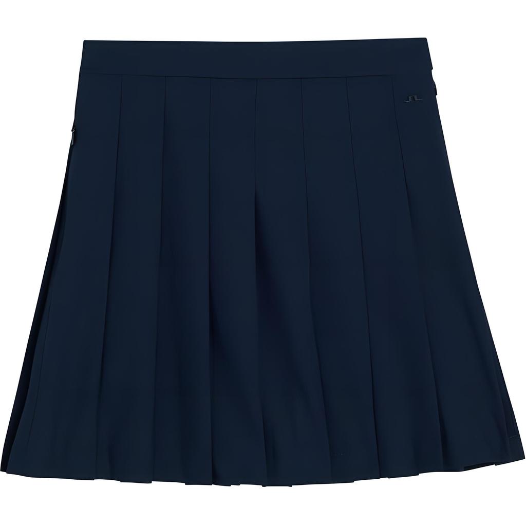 J.LINDEBERG Solid Color Logo Patch Zipper Pleated Casual Skirt Women Skirts Navy-Blue GWSD10005-6855