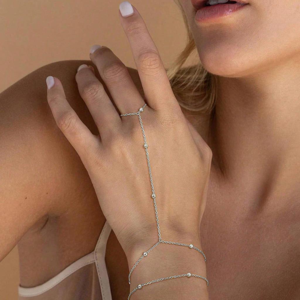 Bracelet de doigt en métal argenté style européen et américain pour femme, 1 pièce - bracelet simple et élégant, adapté au quotidien